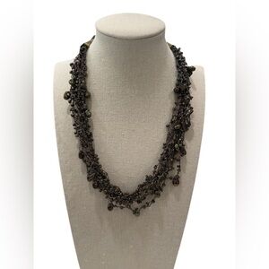 Boho Crochet Beaded Multi-Strand Necklace Brown Earth Tones Adjustable 19in Long